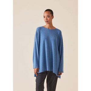 Eskandar Cashmere A-line Bateau Neck Sweater - Long (denim) NEW Size 1